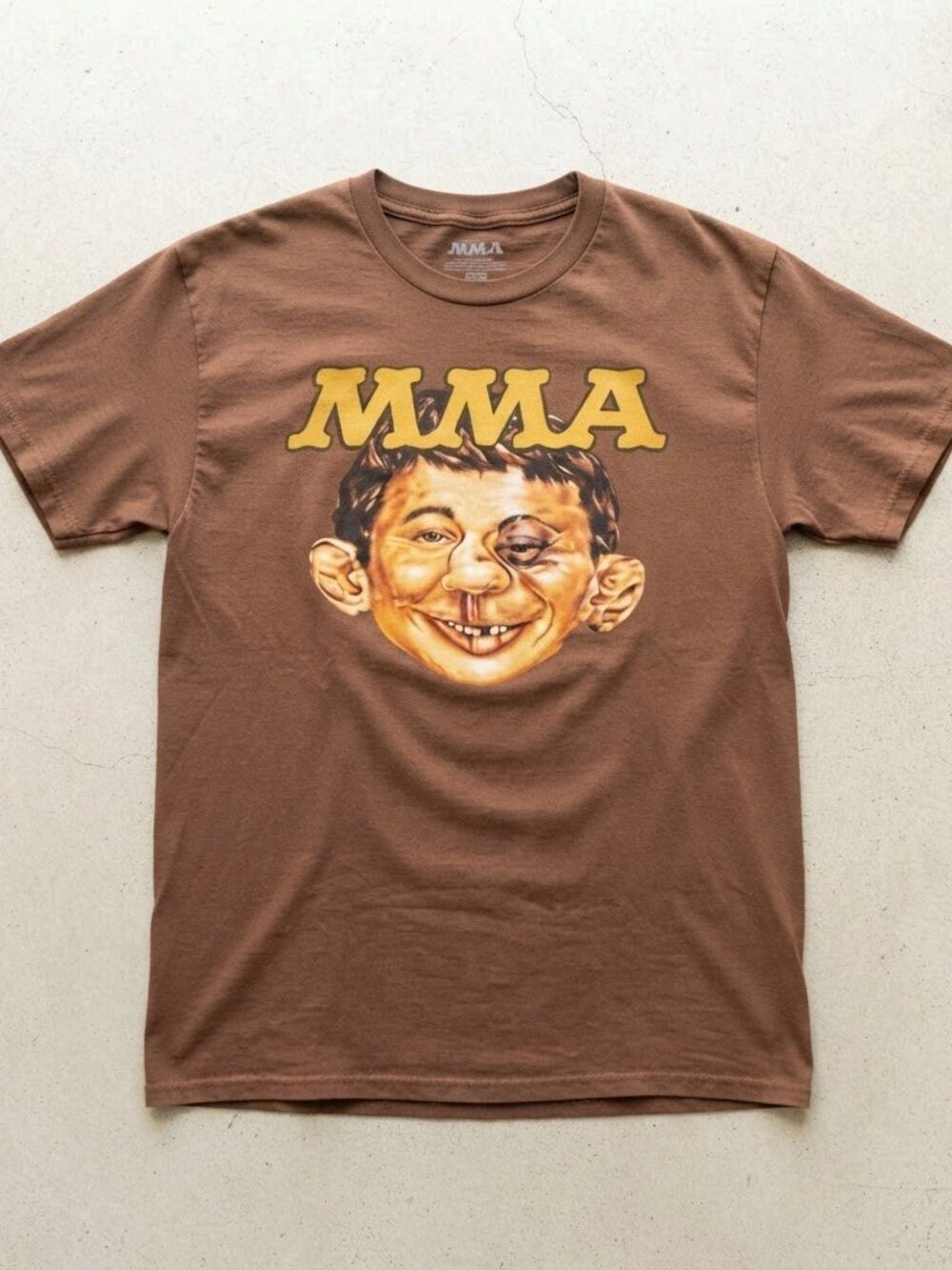 MAD Magazine Brown Graphic T-Shirt Alfred E. Neuman Vintage Style Tee